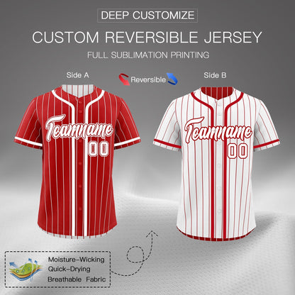 Custom Red White Reversible Baseball Jersey Stripe Fashion Game Day & Tournament Wear Breathable