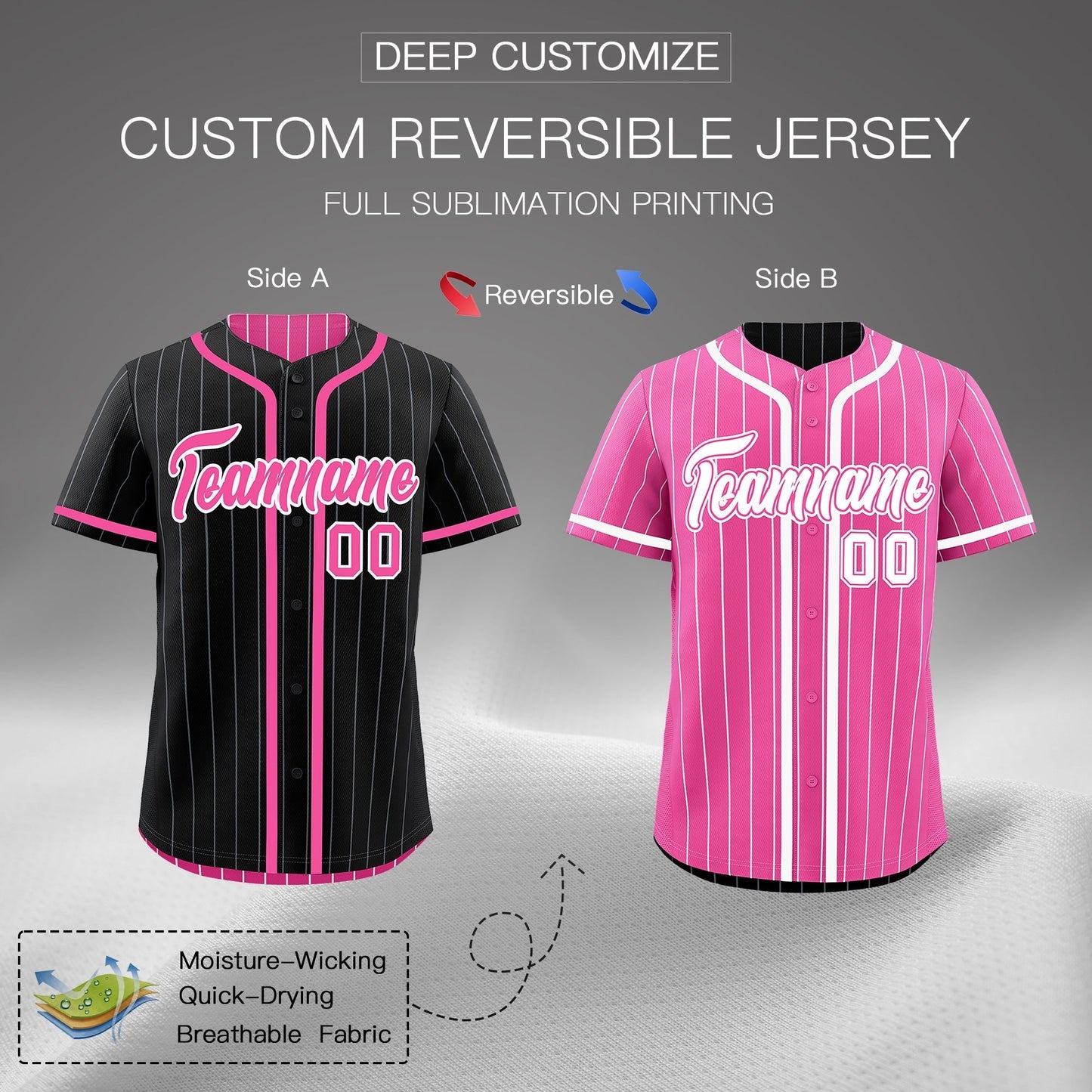 Custom Black Pink Reversible Baseball Jersey Stripe Fashion Game Day & Tournament Wear Lightweight