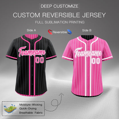 Custom Black Pink Reversible Baseball Jersey Stripe Fashion Game Day & Tournament Wear Lightweight