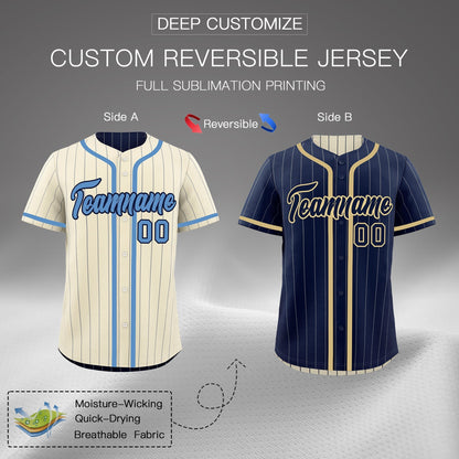 Custom Cream Navy Reversible Baseball Jersey Stripe Fashion Game Day & Tournament Wear Breathable