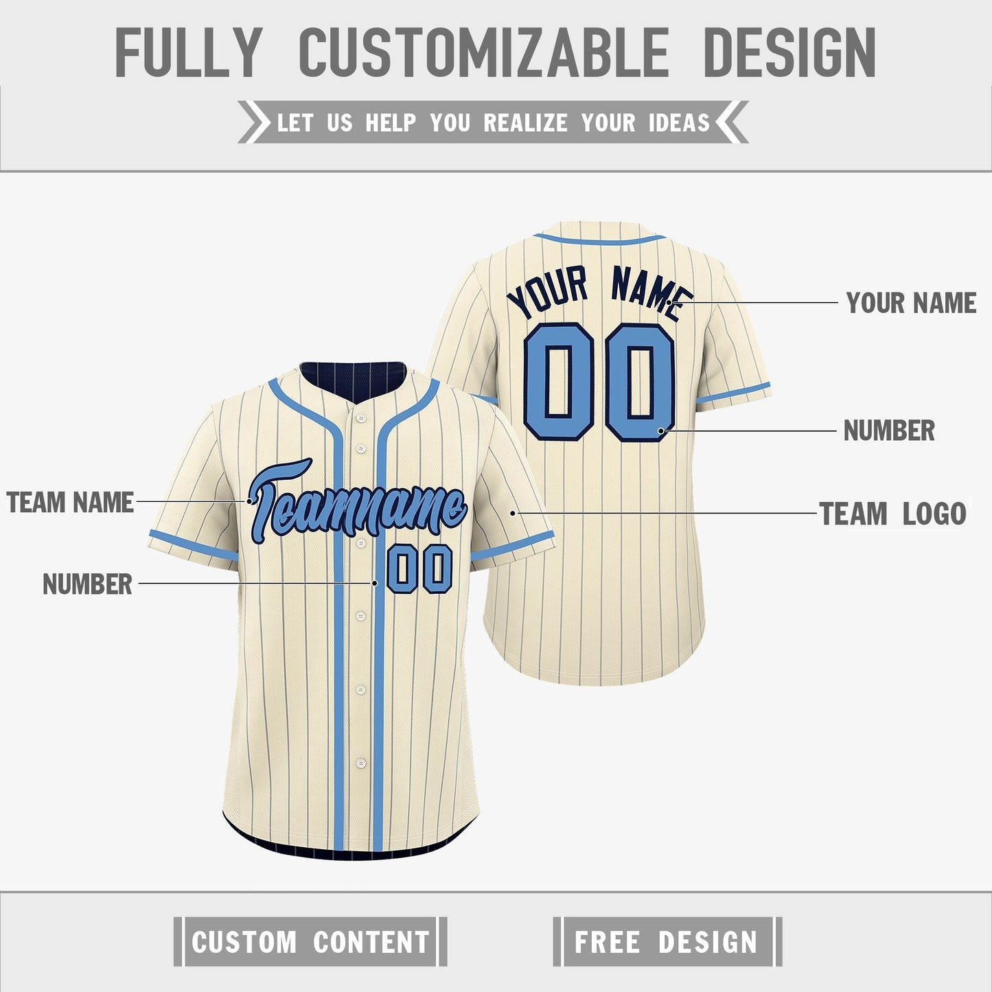 Custom Cream Navy Reversible Baseball Jersey Stripe Fashion Game Day & Tournament Wear Breathable