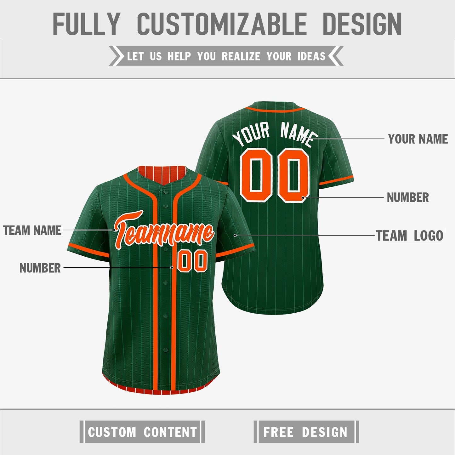 Custom Green Orange Reversible Baseball Jersey Stripe Fashion Game Day & Tournament Wear Lightweight