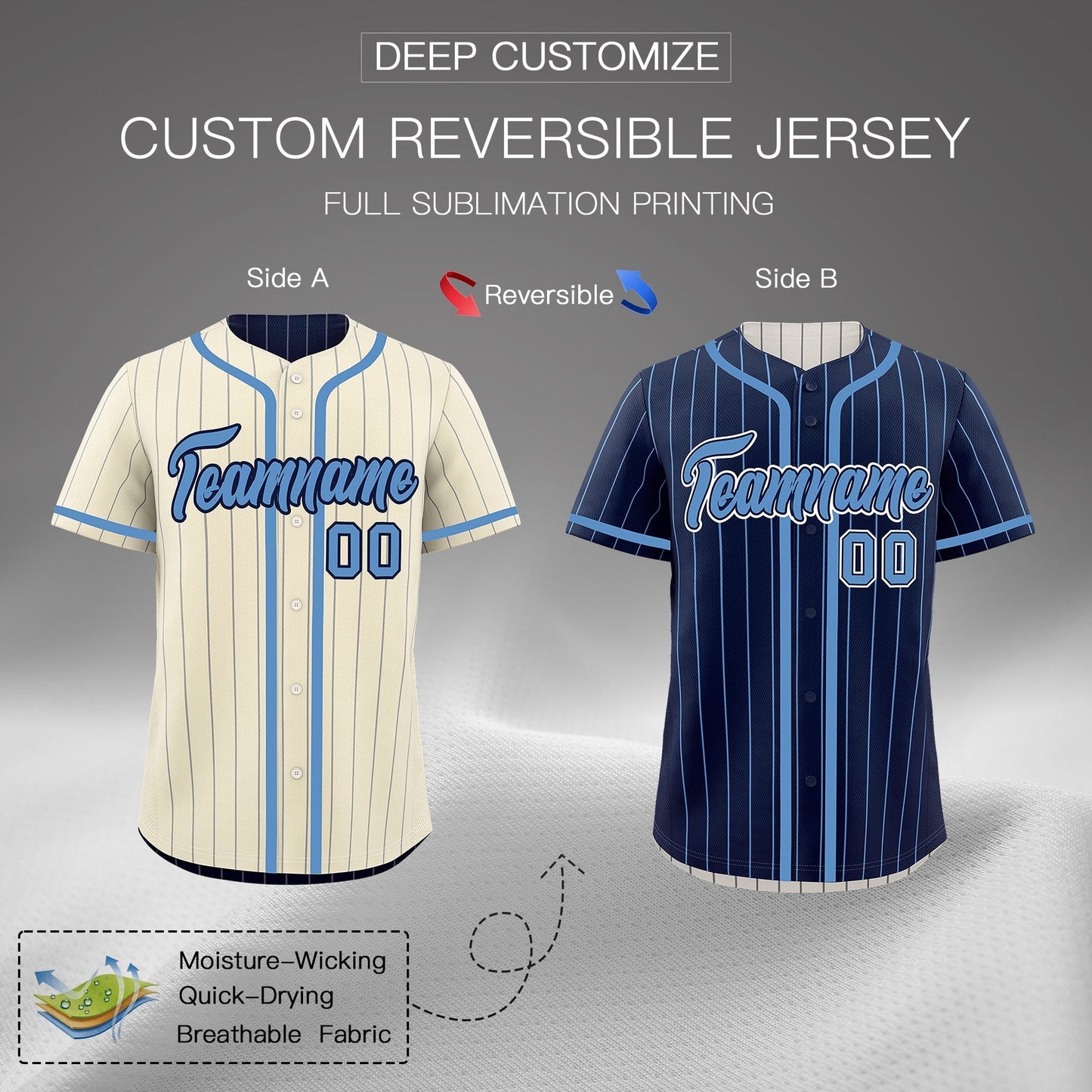 Custom Cream Navy Reversible Baseball Jersey Stripe Fashion Game Day & Tournament Wear Breathable