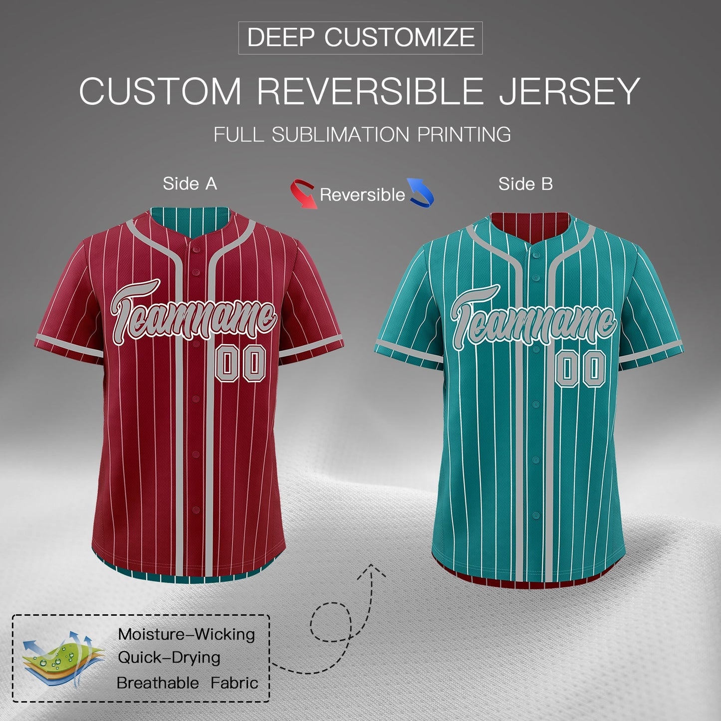Custom Crimson Teal Reversible Baseball Jersey Stripe Fashion Game Day & Tournament Wear Lightweight