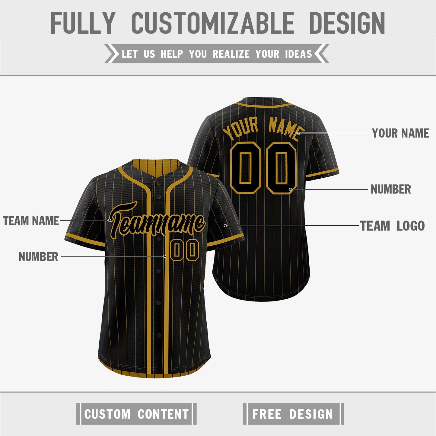 Custom Black Old Gold Reversible Baseball Jersey Stripe Fashion Game Day & Tournament Wear Breathable