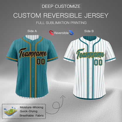 Custom Teal White Reversible Baseball Jersey Stripe Fashion Game Day & Tournament Wear Lightweight