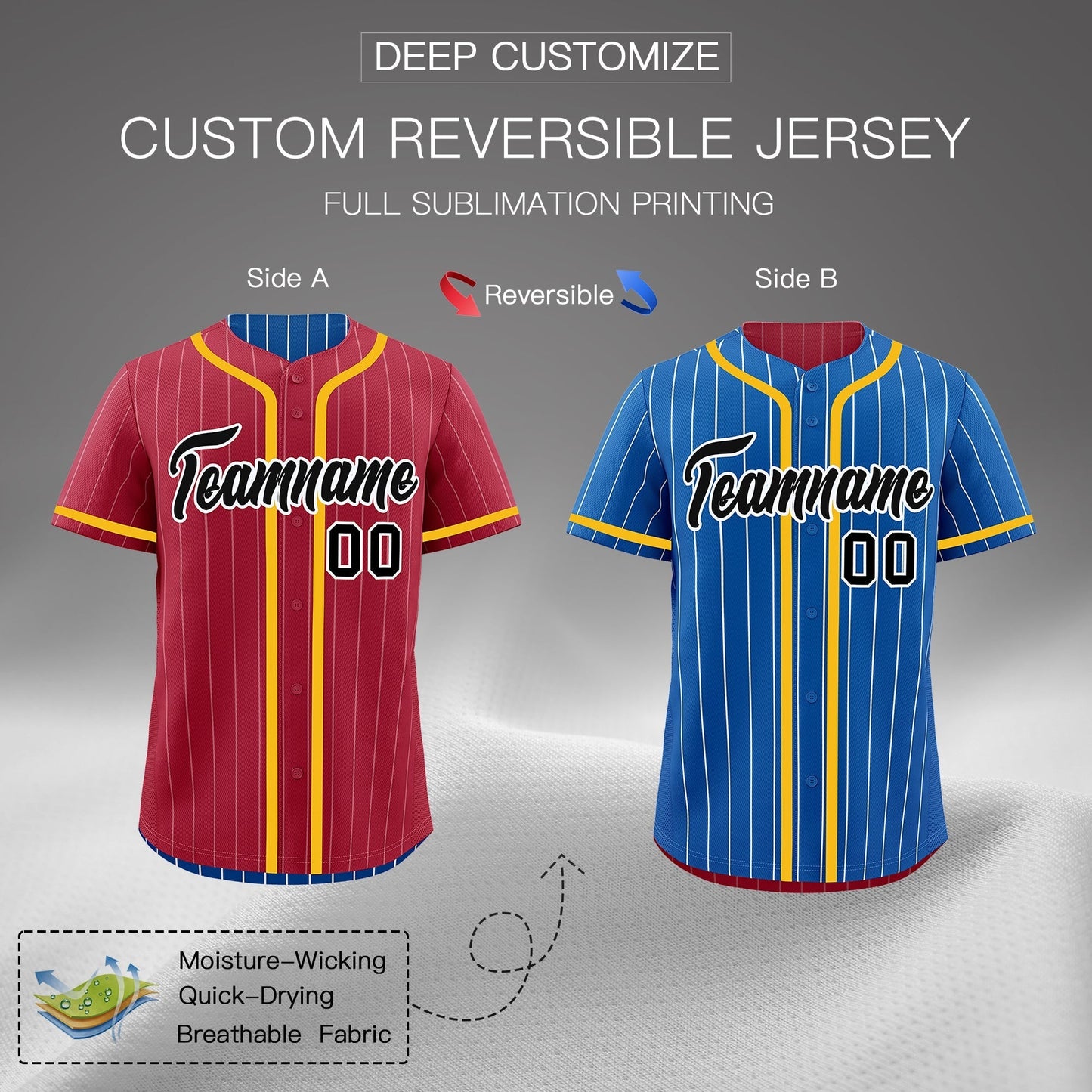 Custom Crimson Royal Reversible Baseball Jersey Stripe Fashion Game Day & Tournament Wear Breathable