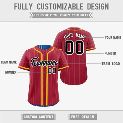 Custom Crimson Royal Reversible Baseball Jersey Stripe Fashion Game Day & Tournament Wear Breathable
