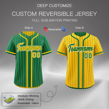 Custom Kelly Green Yellow Reversible Baseball Jersey Stripe Fashion Game Day & Tournament Wear Lightweight