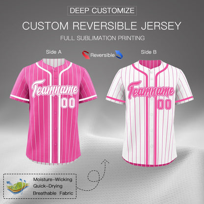 Custom Pink White Reversible Baseball Jersey Stripe Fashion Game Day & Tournament Wear Breathable
