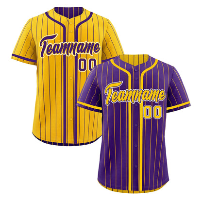 Custom Purple Yellow Reversible Baseball Jersey Stripe Fashion Game Day & Tournament Wear Lightweight