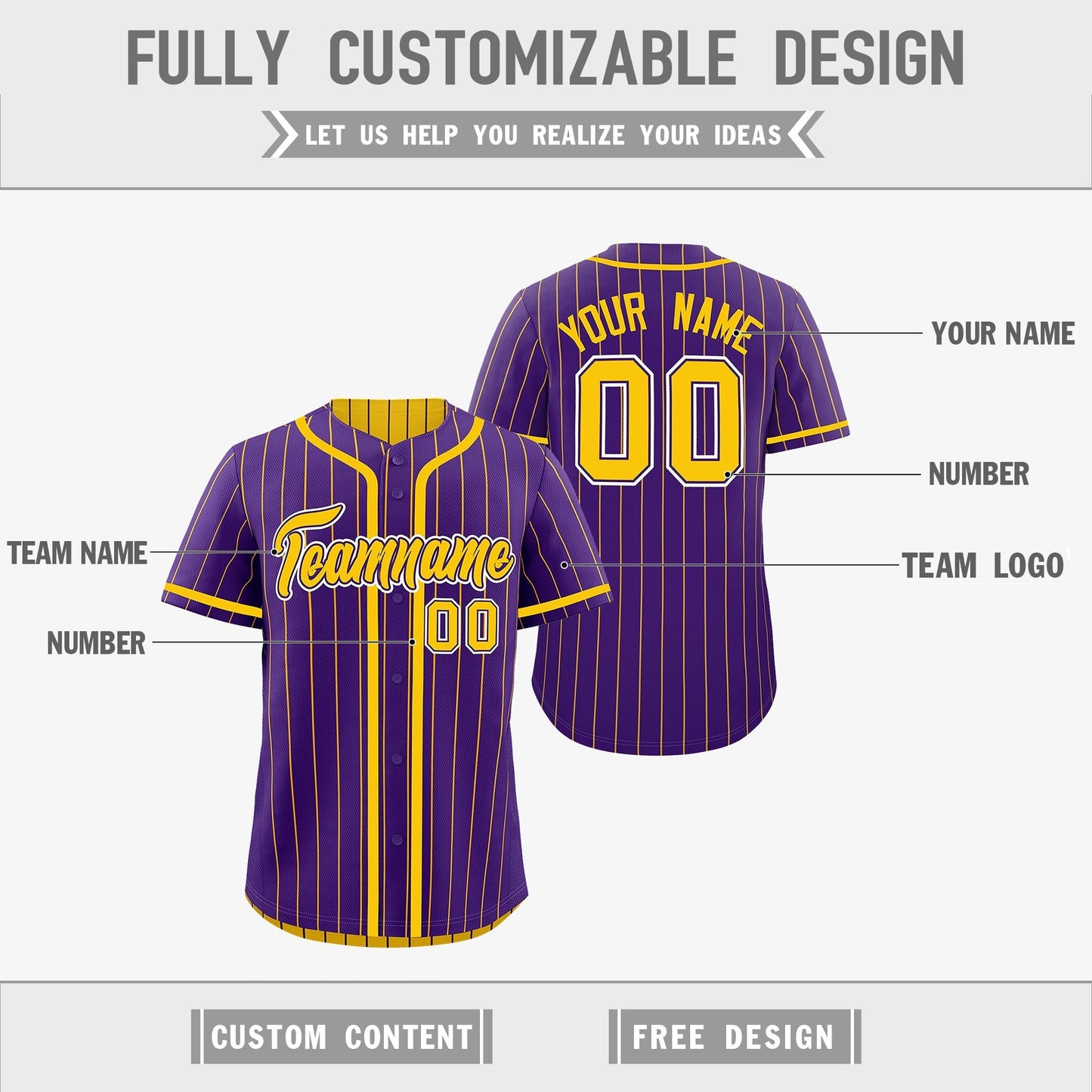 Custom Purple Yellow Reversible Baseball Jersey Stripe Fashion Game Day & Tournament Wear Lightweight