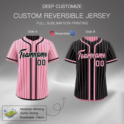 Custom Light Pink Black Reversible Baseball Jersey Stripe Fashion Game Day & Tournament Wear Breathable