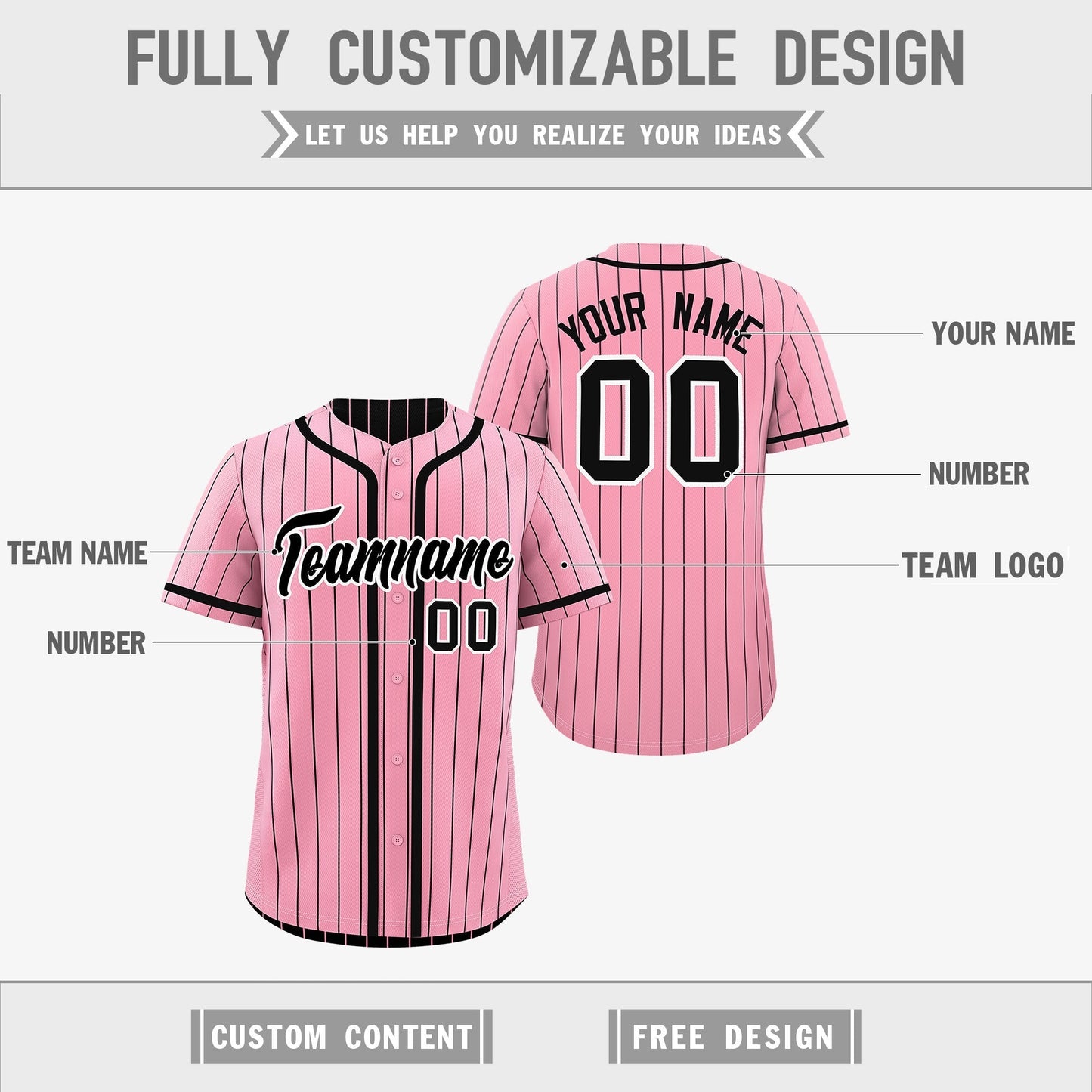 Custom Light Pink Black Reversible Baseball Jersey Stripe Fashion Game Day & Tournament Wear Breathable
