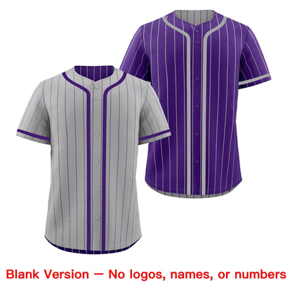 Custom Gray Purple Reversible Baseball Jersey Stripe Fashion Game Day & Tournament Wear Lightweight