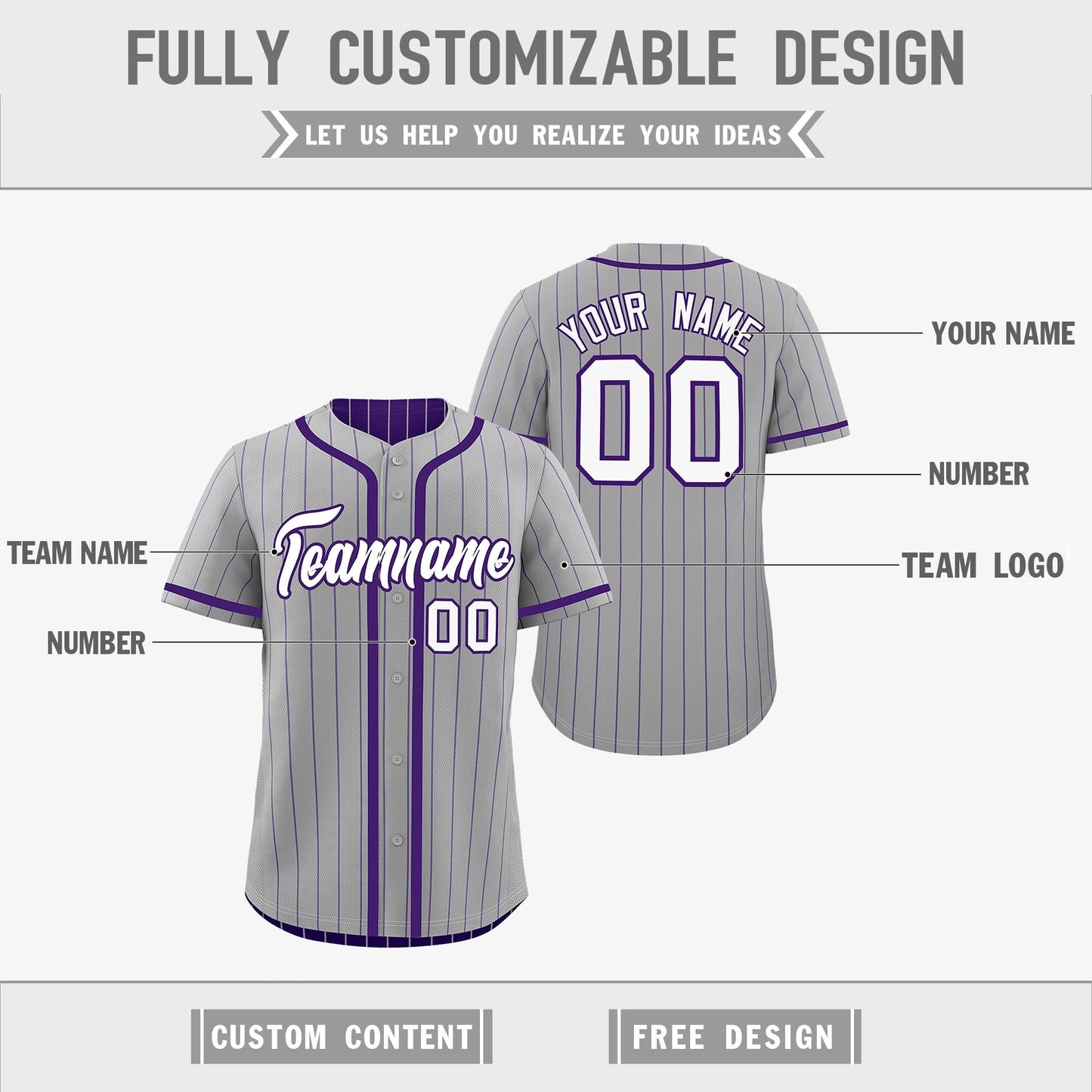 Custom Gray Purple Reversible Baseball Jersey Stripe Fashion Game Day & Tournament Wear Lightweight
