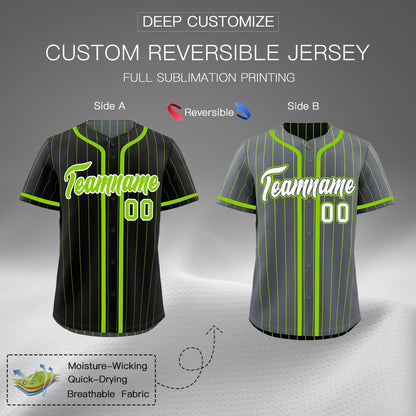 Custom Black Neon Green Reversible Baseball Jersey Stripe Fashion Game Day & Tournament Wear Lightweight