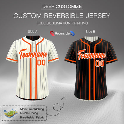 Custom Cream Black Orange Reversible Baseball Jersey Stripe Fashion Game Day & Tournament Wear Breathable