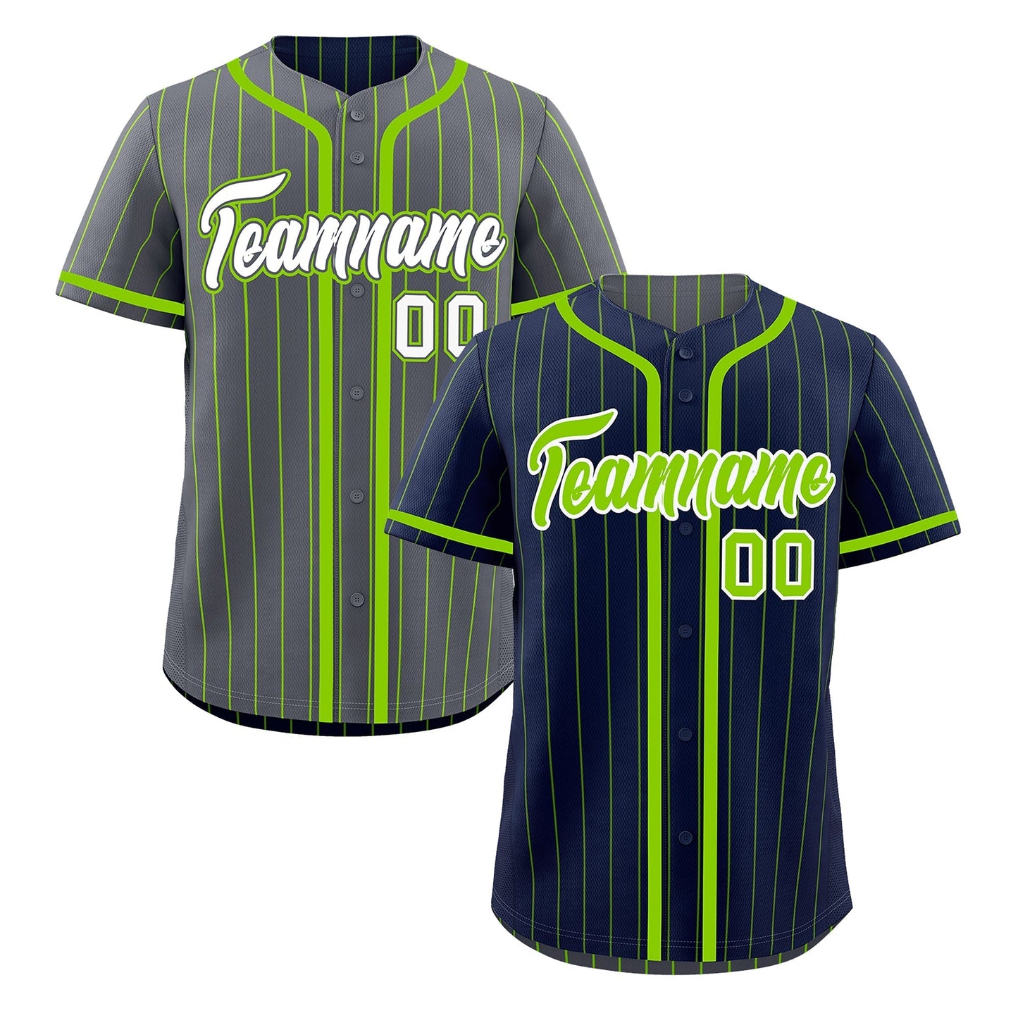 Custom Navy Neon Green Reversible Baseball Jersey Stripe Fashion Game Day & Tournament Wear Breathable