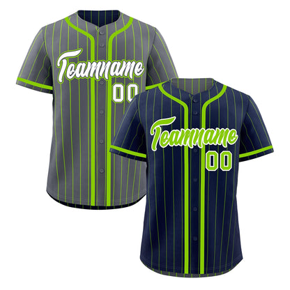 Custom Navy Neon Green Reversible Baseball Jersey Stripe Fashion Game Day & Tournament Wear Breathable