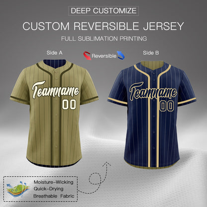 Custom Navy Olive Reversible Baseball Jersey Stripe Fashion Game Day & Tournament Wear Lightweight