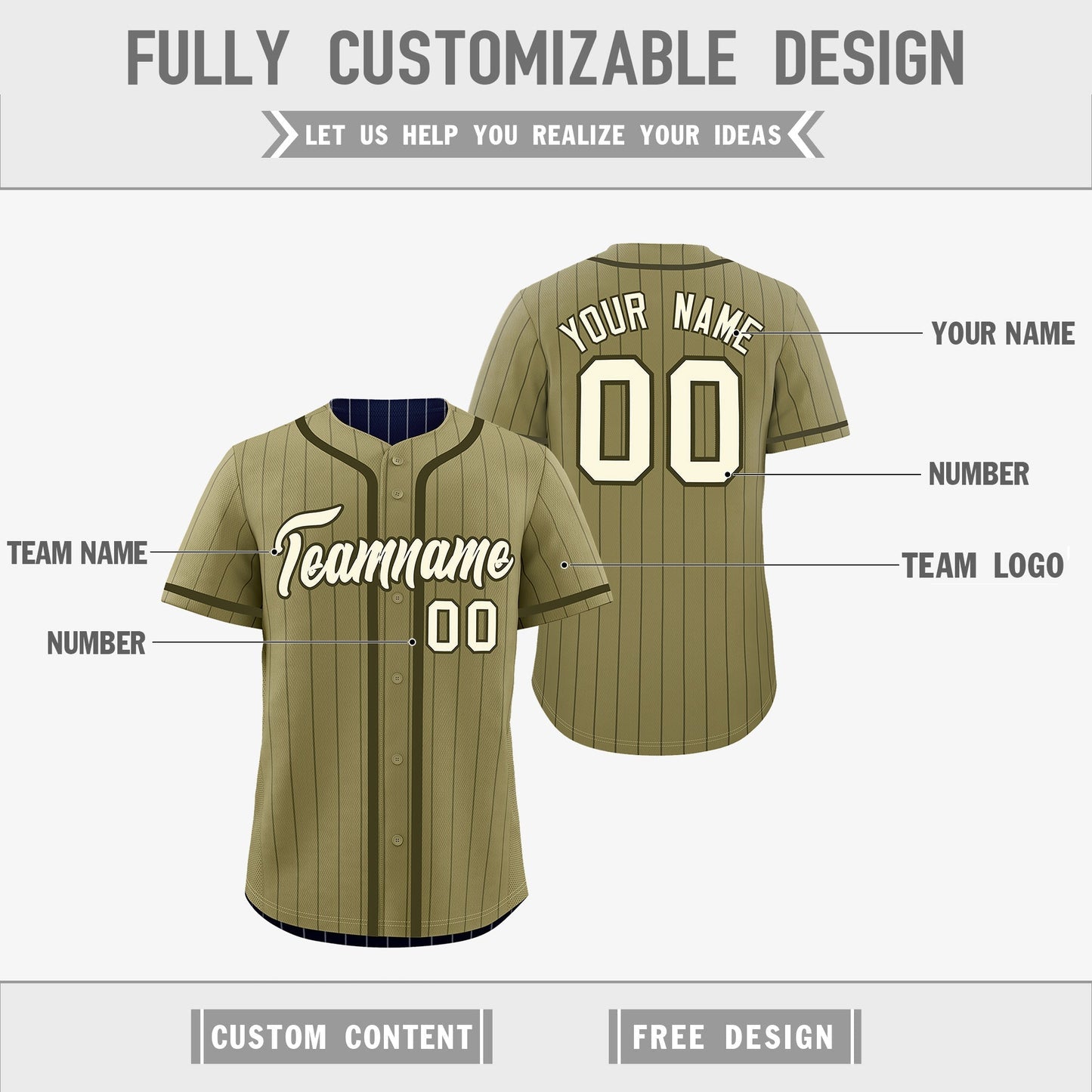 Custom Navy Olive Reversible Baseball Jersey Stripe Fashion Game Day & Tournament Wear Lightweight