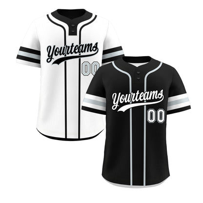 Custom White Silver Black Reversible Baseball Jersey Classic Style Two-Button Team Uniform