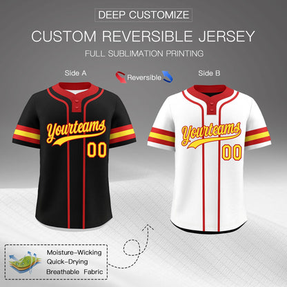 Custom Red Gold Reversible Baseball Jersey Classic Style Two-Button Team Uniform