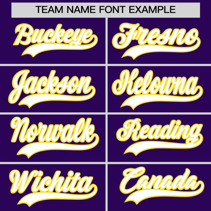 Custom White Gold Purple Reversible Baseball Jersey Classic Style Two-Button Team Uniform