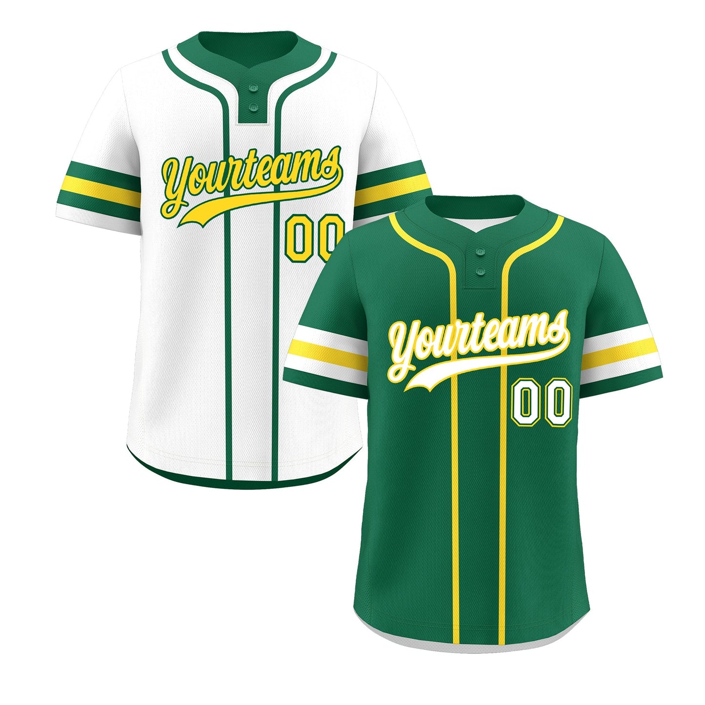 Custom White Gold Kelly Green Reversible Baseball Jersey Classic Style Two-Button Team Uniform