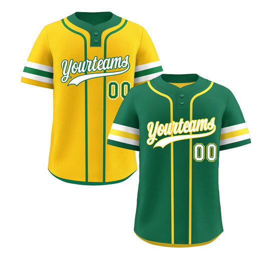 Custom White Gold Kelly Green Reversible Baseball Jersey Classic Style Two-Button Team Uniform