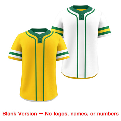 Custom White Kelly Green Gold Reversible Baseball Jersey Classic Style Two-Button Team Uniform
