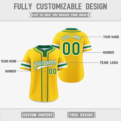 Custom White Kelly Green Gold Reversible Baseball Jersey Classic Style Two-Button Team Uniform