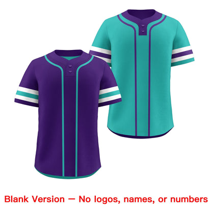 Custom White Aqua Purple Reversible Baseball Jersey Classic Style Two-Button Team Uniform