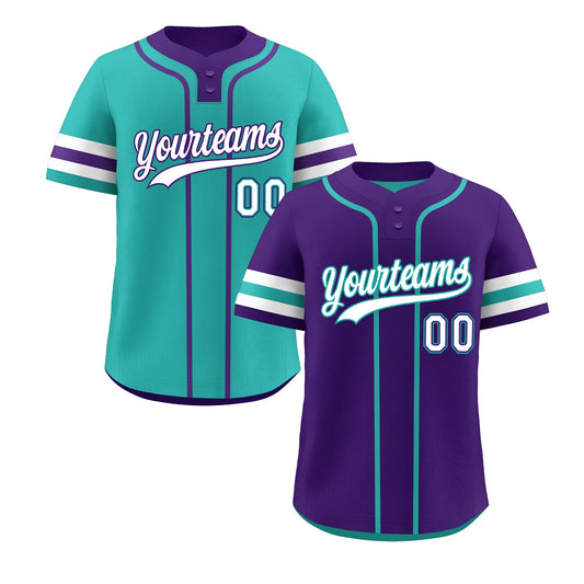 Custom White Aqua Purple Reversible Baseball Jersey Classic Style Two-Button Team Uniform