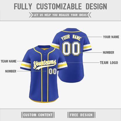 Custom White Gold Royal Blue Reversible Baseball Jersey Classic Style Two-Button Team Uniform