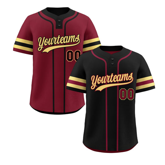 Custom Khaki Crimson Black Reversible Baseball Jersey Classic Style Two-Button Team Uniform