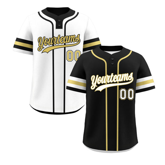 Custom White Old Gold Black Reversible Baseball Jersey Classic Style Two-Button Team Uniform