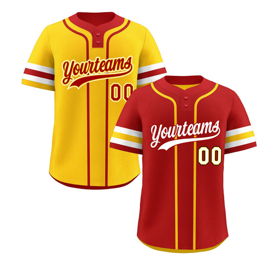 Custom White Gold Red Reversible Baseball Jersey Classic Style Two-Button Team Uniform
