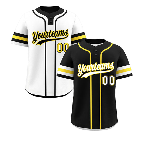Custom White Gold Black Reversible Baseball Jersey Classic Style Two-Button Team Uniform