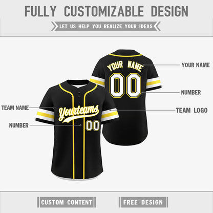 Custom White Gold Black Reversible Baseball Jersey Classic Style Two-Button Team Uniform
