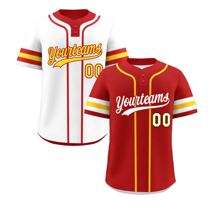 Custom White Gold Red Reversible Baseball Jersey Classic Style Two-Button Team Uniform