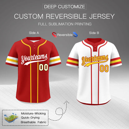 Custom White Gold Red Reversible Baseball Jersey Classic Style Two-Button Team Uniform