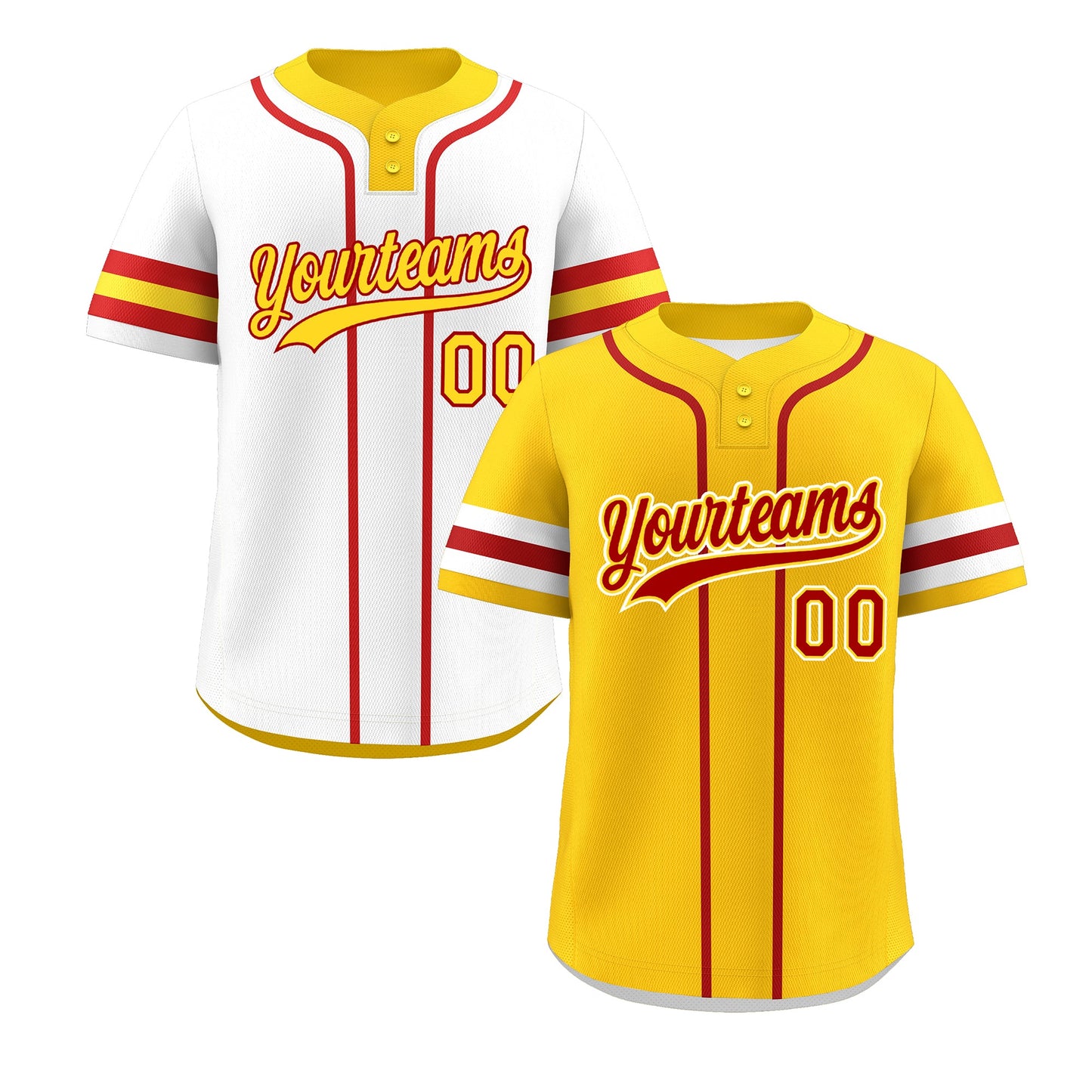 Custom White Red Gold Reversible Baseball Jersey Classic Style Two-Button Team Uniform