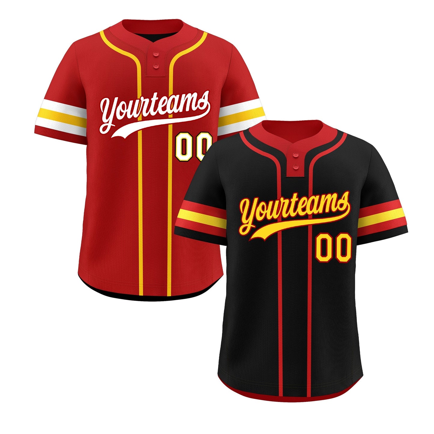 Custom Red Gold White Reversible Baseball Jersey Classic Style Two-Button Team Uniform