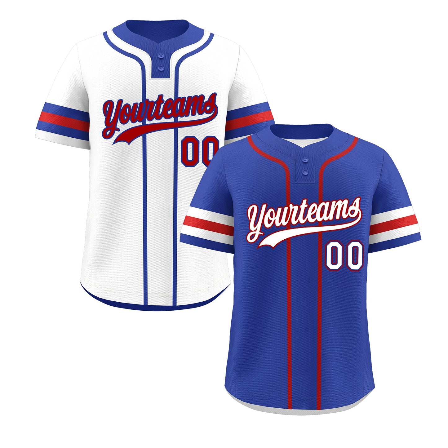 Custom White Red Royal Blue Reversible Baseball Jersey Classic Style Two-Button Team Uniform