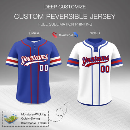 Custom White Red Royal Blue Reversible Baseball Jersey Classic Style Two-Button Team Uniform
