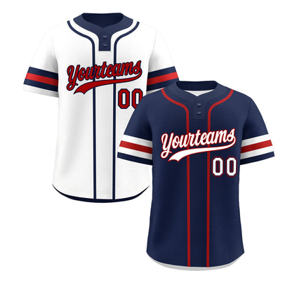 Custom White Red Navy Reversible Baseball Jersey Classic Style Two-Button Team Uniform