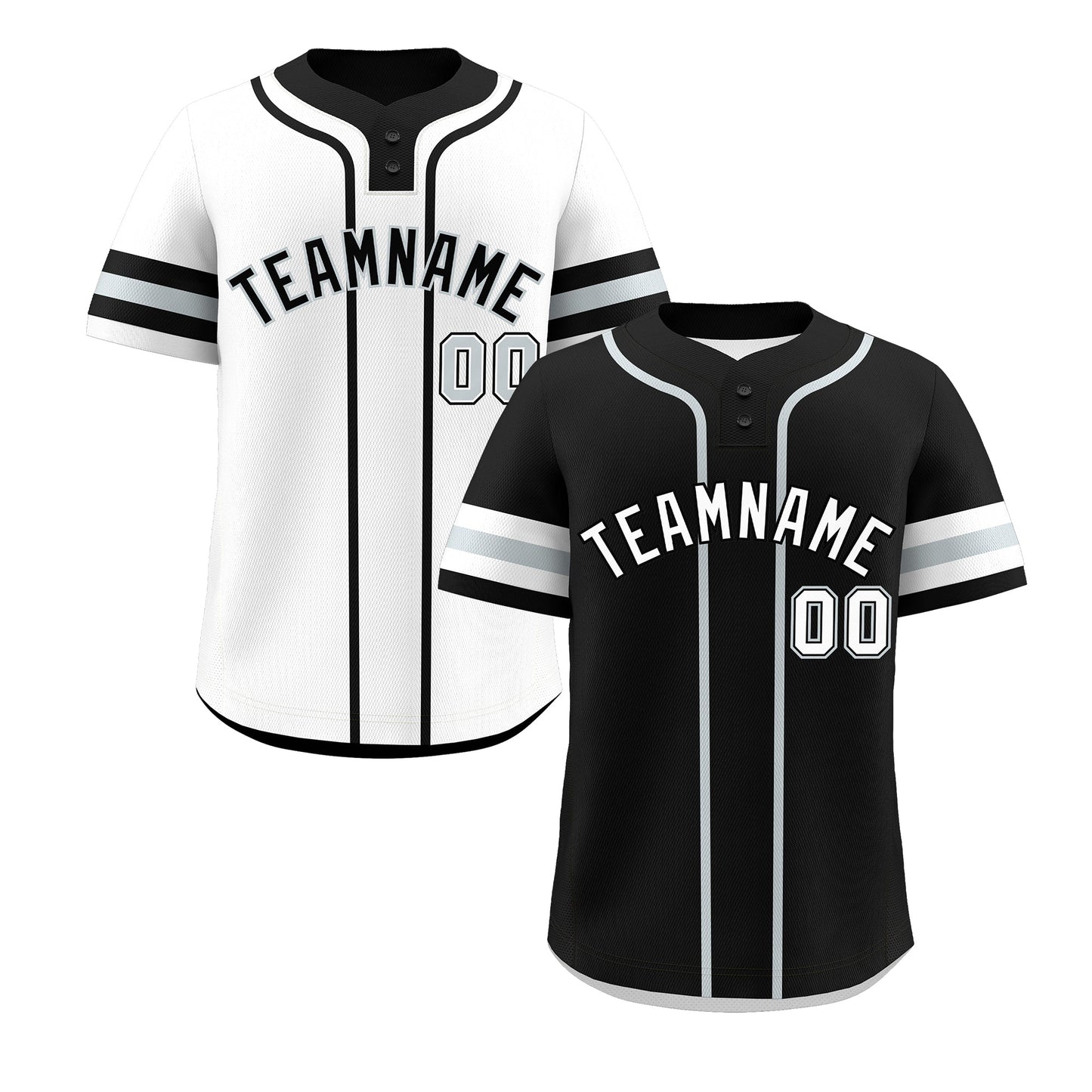 Custom White Silver Black Reversible Baseball Jersey Classic Style Two-Button Team Uniform