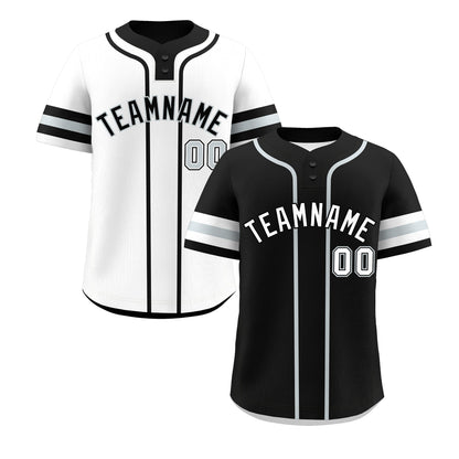 Custom White Silver Black Reversible Baseball Jersey Classic Style Two-Button Team Uniform